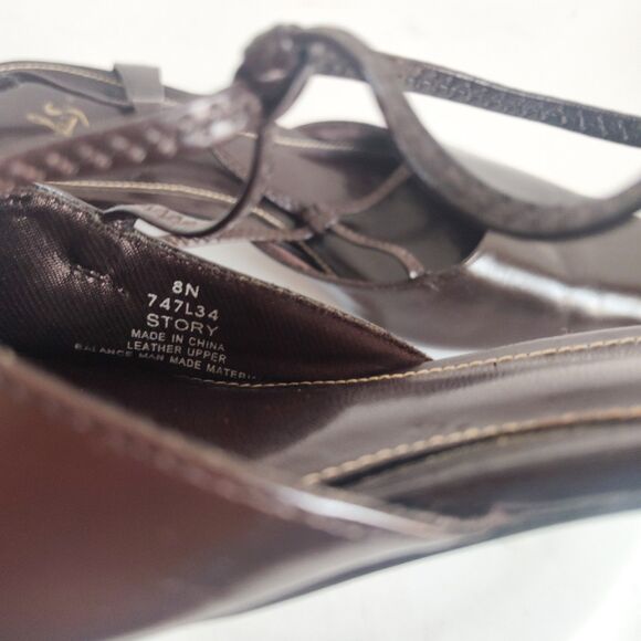 90s Y2K Life Stride Heels 8 Narrow Brown Pointy Square Toe Slingback Leather - Picture 11 of 12